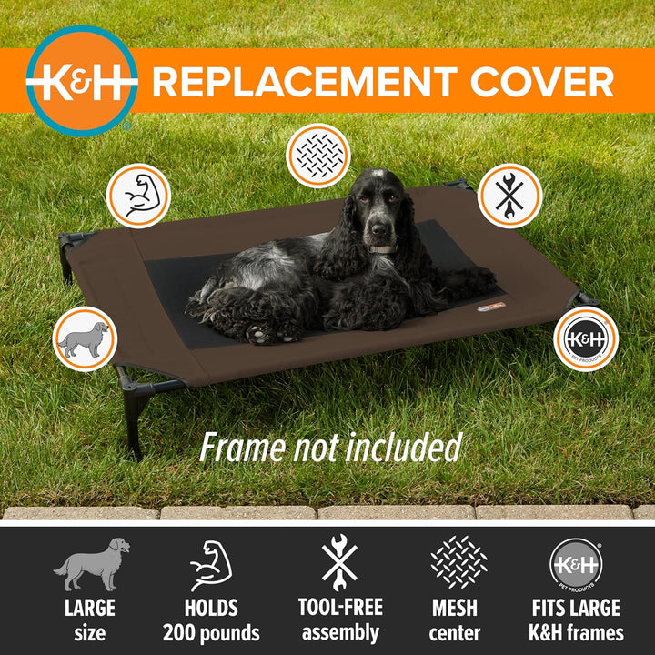 Dog Cot Replacement Cover, Designed to Fit K&H Large Pet Cots (Sold Separately), Indoor Outdoor, Breathable Cooling Mesh Center, Machine Washable - Large 42 X 30In Chocolate