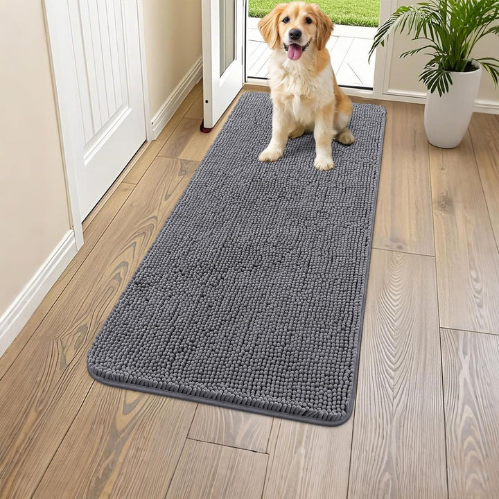 Dog Door Mat for Muddy Paws 30X20, Absorbs Moisture and Dirt Doormat, Non-Slip Washable Quick Dry Chenille Front Door Mat Indoor Entrance, Entryway Carpet for inside Floor, Grey