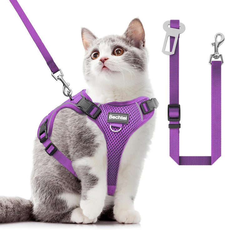 Cat Harness, Cat Harness and Leash for Walking, Adjusted in Four Directions and Breathable Cat Harness for anti Escape That Can Be Fitted and Positioned, Reflective Strips Harness, Black, S
