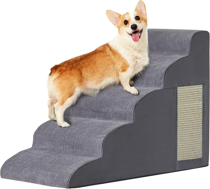 Dog Stairs for Small Dogs, 4-Step Dog Ramp for Bed 19.7" H, Dogs Steps for Bed, Couch, Pet Stairs with Non-Slip Bottom Design, Cat Scratching, High Density Foam Portable Pet Steps, Indoor, Grey