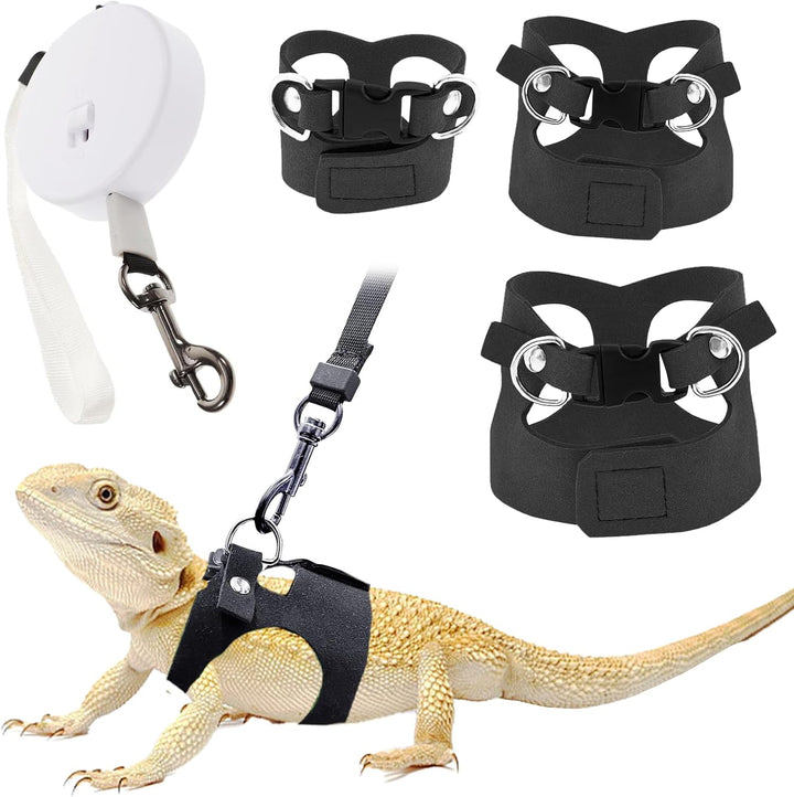 Bearded Dragon Leash and Harness Set - 3-Size Adjustable Soft Leather Vest for Training & Walking, Easy-On-And-Off Design (Brown) (Brown, 2M)