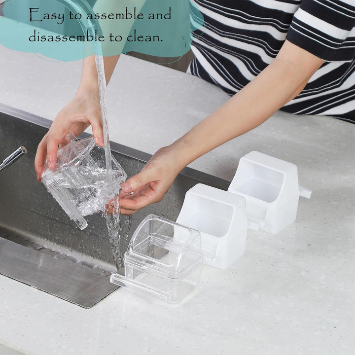 2 Pack Clear Water Bowl and Food Container - Bird Cage Feeder with Perch for Parakeets - No Mess Design