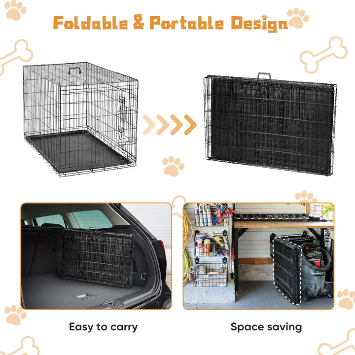 Dog Crate, 36 Inch Medium Double Door Dog Cage with Divider Panel and Plastic Leak-Proof Pan Tray, Folding Metal Wire Pet Kennel for Indoor, Outdoor, Travel