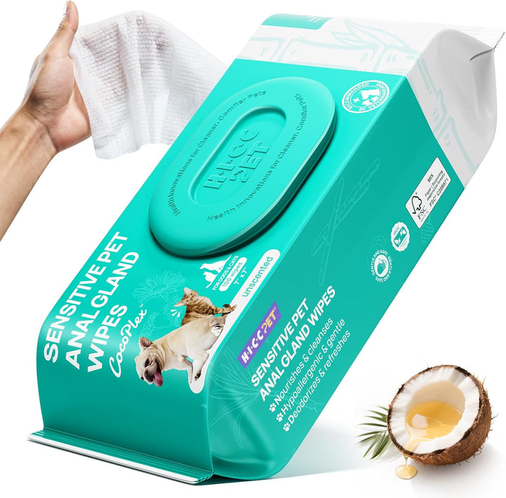Wipes for Dogs & Cats, Vet Recommended Cleansing Deodorizing & Soothing Allergy Infections Anal Gland Wipes with Coconut Oil, Dog Wipes for Cleaning Butt Paw, Remove Small Animal Coat Stain