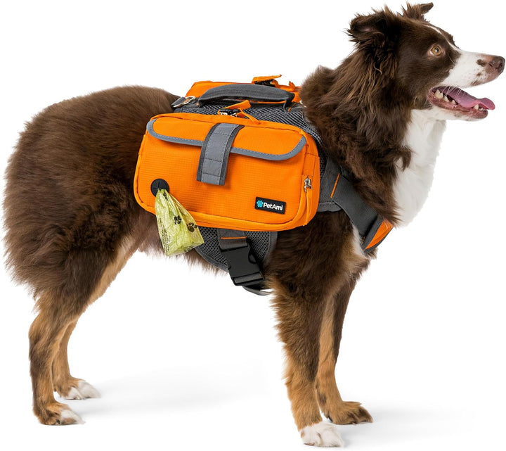 Dog Backpack for Medium & Large Dogs, Saddle Bag for Dogs to Wear for Hiking, Pet Backpack Harness Dog Pack with Reflective Side Pockets for Walking Running