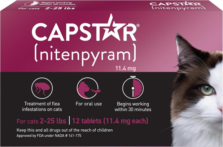 (Nitenpyram) Cat Flea Treatment, Fast-Acting Oral Flea Treatment for Cats 2-25 Lbs, Vet-Recommended Medication Tablets Start Killing in 30 Minutes, 6 Doses