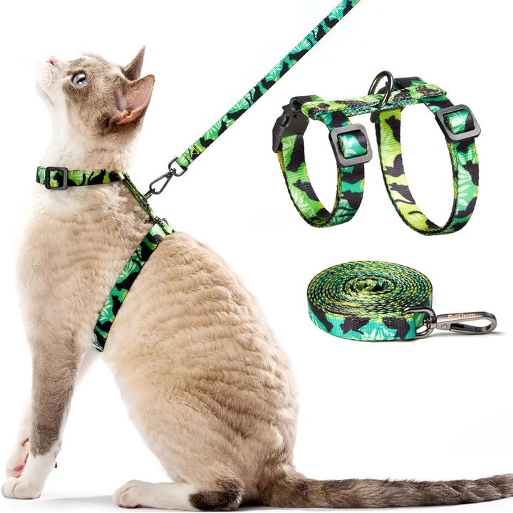 Cat Harness and Leash Set - Escape Proof Adjustable Cat Harness, Comfortable Soft Lightweight, Use Safe & Easy, Walking Travel Kitten Harness for Small Medium Large Cats (Hawaii Green)
