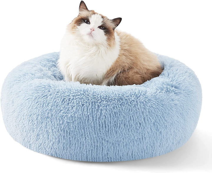 Calming Dog Bed Medium Size Dog - Donut Washable Medium Pet Bed, 30 Inches Anti-Slip round Fluffy Plush Faux Fur Cat Bed, Fits up to 45 Lbs Pets, Camel