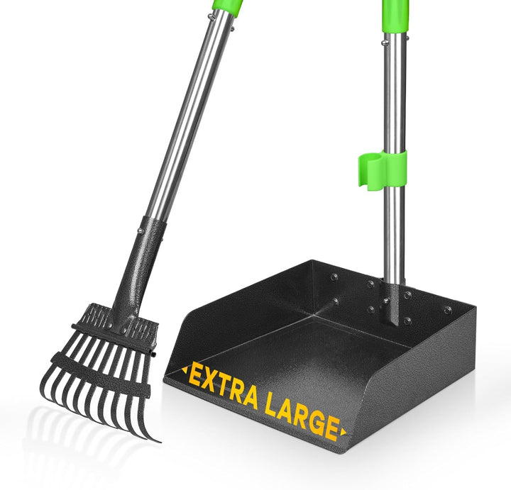 Pooper Scooper, Dog Pooper Scooper Long Handle Stainless Metal Tray and Rake for Medium Small Dogs Heavy Duty Pet Supplies to Use for Grass, Dirt or Gravel