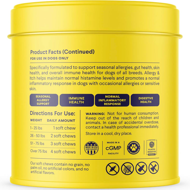 Allergy & Itch for Dogs | Daily Support for Itchy Skin, Immune Health & Seasonal Allergies from Colostrum, Bee Propolis + Probiotics | 90 Soft Chews