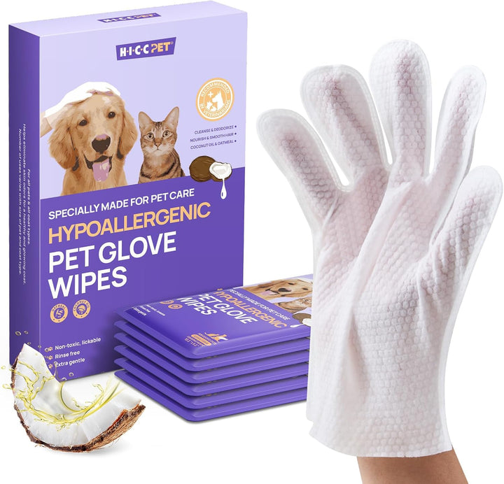 Cleaning Deodorizing Glove Wipes for Dogs & Cats, Vet Recommended Hypoallergenic Pet Cleaning and Hydrating Glove Wipes, Nourish Fur Coconut Oil Pet Bathing Wipes for Horse Coat Care