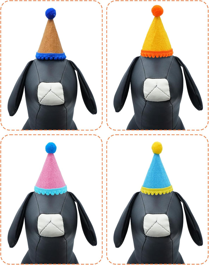 10 Pack Mini Party Hats for Small Dog Birthday Stuffed Animals Dolls Puppy Cats Adjustable Holiday Hats Felt Pom Pom Headband Kitten Pet Grooming Costume Accessories