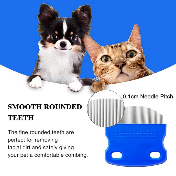 2 Pack Professional Eye Comb for Pets,Stainless Steel Tear Stain Remover,Flea Lice Comb,For Cats & Dogs,Gentle Round-Head Grooming Tool,Precisely Removes Stains, Dirt and Debris from the Eye Area