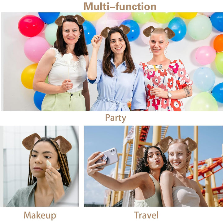 Dog Ears Golden Movable, Realistic Animals Ears Headband Brown, Fluffy Cat Bunny Bear Costume Halloween Christmas for Washing Makeup Cosplay Birthday Party