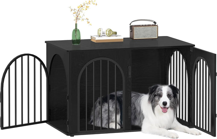 31.5'' Wooden Dog Crate Furniture, Indoor Dog Kennel Dogs Cage for Small/Medium Dogs, Heavy Duty Dog Crates Decorative Pet House End Side Table TV Stand, White Brown DFC85114B