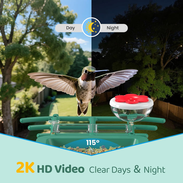 Bird Feeder with Camera Outdoor Solar: Smart Birdfeeder with AI Recognition - 2K HD Live Stream Video Camera for outside Wild Birds Garden Decor - Bird Lover Gifts