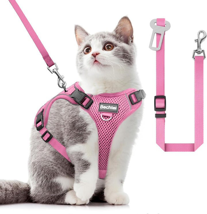Cat Harness, Cat Harness and Leash for Walking, Adjusted in Four Directions and Breathable Cat Harness for anti Escape That Can Be Fitted and Positioned, Reflective Strips Harness, Black, S