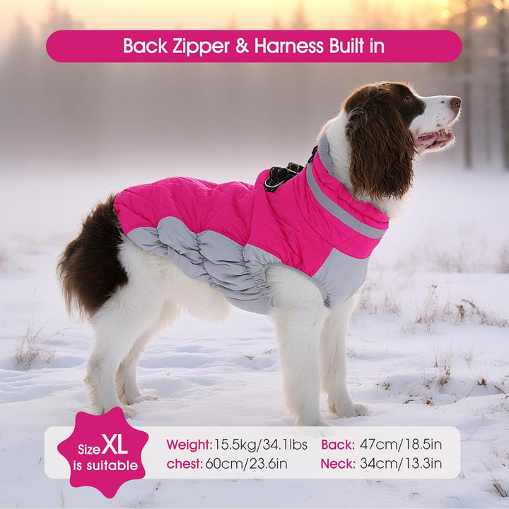 Dog Coat for Small Dogs,Waterproof Dog Winter Jacket with Harness Built in Puppy Cold Weather Coats Reflective Pet Vest with Zipper Warm Fleece Dogs Snowsuit Windproof Pink S