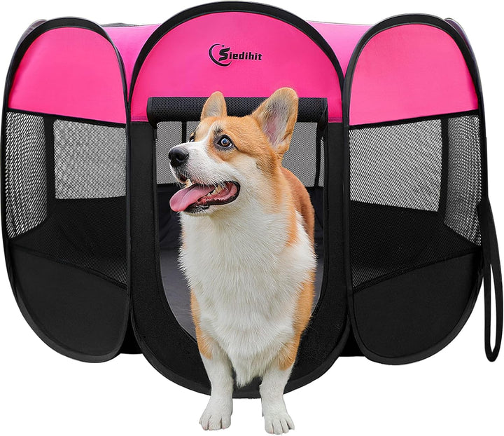 Dog Cat Playpen, Puppy Pet Playpen Indoor for Small Dogs Tent Crates Cage Outdoor, Portable Pop up Dog Kennel Playpen with Carrying Case for Dogs/Cats/Rabbits, Removable Zipper Top, Grey