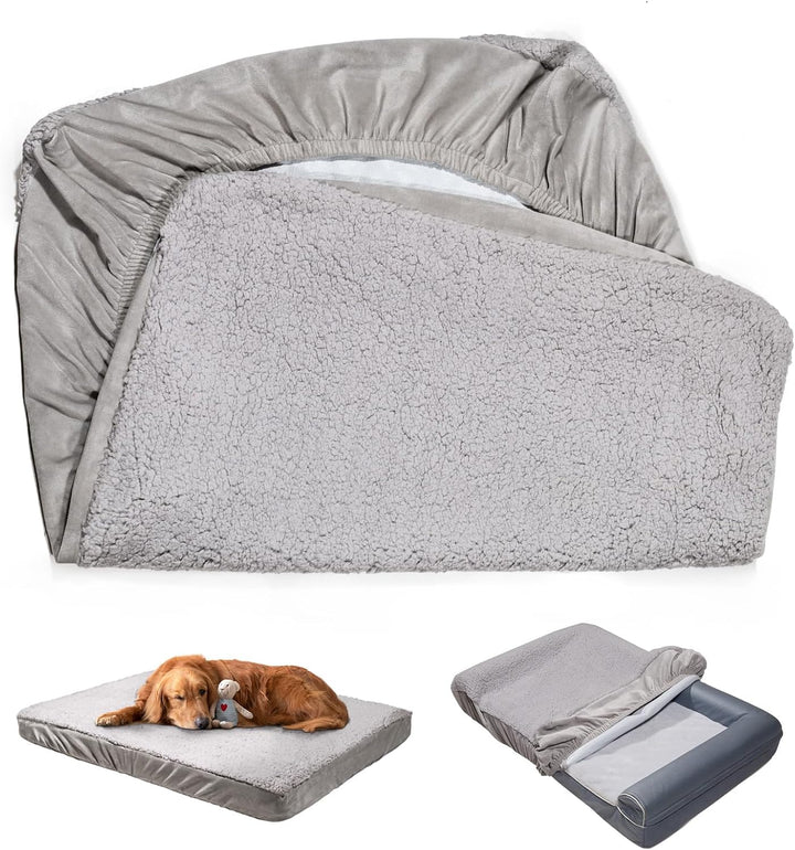 Dog Bed Covers Replacement Washable, Waterproof Dog Sofa Cover Ultra Soft Plush, Quilted, Pet Bed Cover for Cat, Cover Only (Grey, 35.0" L X 23.0" W X 6.5" Th)