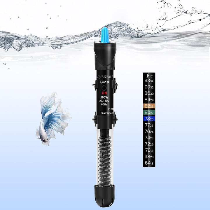 Aquarium Heater, 50W Fish Tank Heater, Adjustable Submersible Water Thermostat with Thermometer