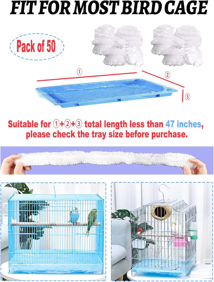 Disposable Bird Cage Liners Clear Plastic Parakeet Cage Liner Bag - 50 Pcs Parrot Cage Tray Liners Universal Film Bird Cage Accessories for Finches Canaries Cockatiels Birdcage