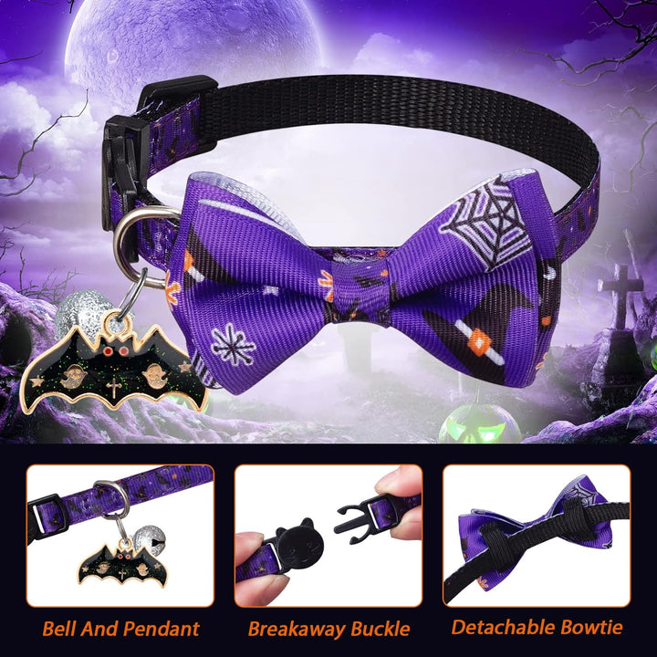 4 Pack Halloween Cat Collar with Bow Tie and Bell,Breakaway Kitten Collar for Girl Boy Cats,Adjustable 7-12Inch,For Kitty Kitten Adult Cats,Pet Supplies…