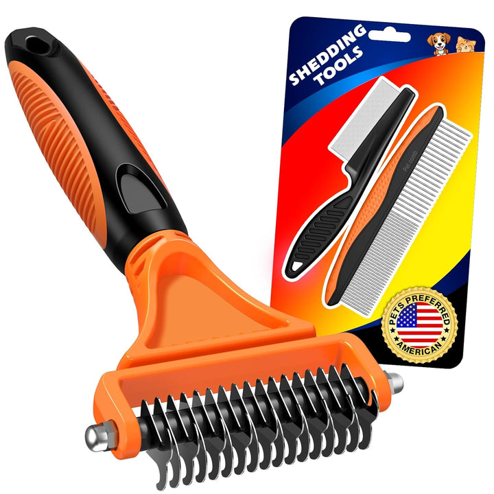 3PCS Pet Grooming Rake & Metal Comb & Flea Comb for Cats and Dogs, Double-Sided Dematting Tool, Extra-Wide Deshedding Dog Brush for Long Hair to Effectively Remove Tangles, Knots and Mats (Blue)