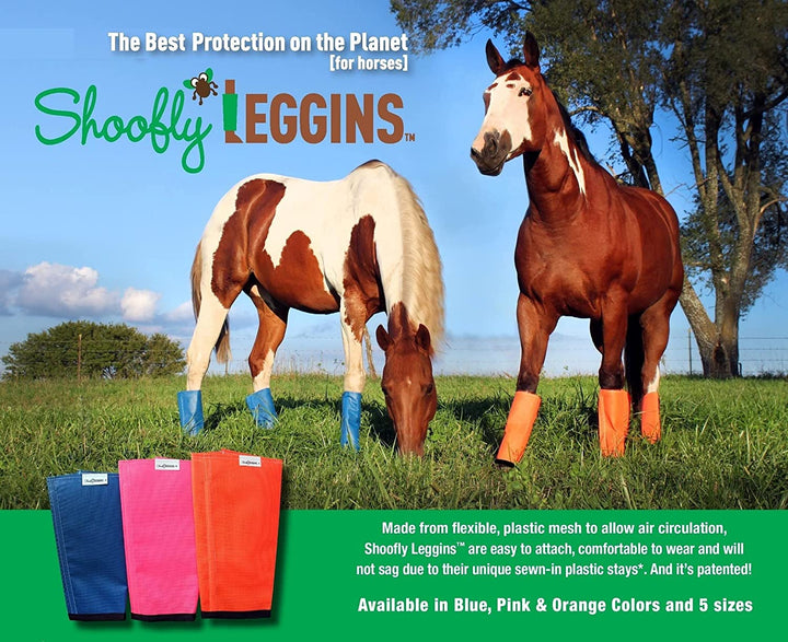 Horse Leggins, Patented Loose Fitting Fly Boots, Breathable Plastic Mesh (Blue/Medium)