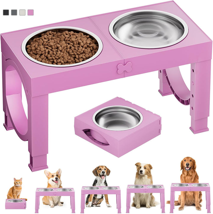 Elevated Dog Bowls Large Breed Raised Dogs Bowl Stand Large/Medium Sized Dog 1L Food Water Bowl Stands 5 Heights Adjustable 9/11/12/14In Black Pet Feeder Dish Station