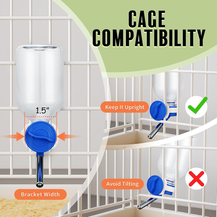 No-Drip Water Bottle Feeder for Guinea Pigs, Hamsters, Bunnies, Ferrets, & Small Pets, 10.2 Fl.Oz, 300Ml - Easy to Install in Cages/Crates, US Patented Leakproof Nozzle 10Mm, Blue (C128)