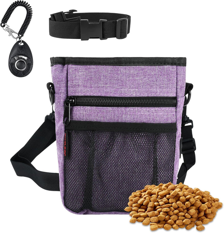 Dog Treat Pouch with Magnetic Closure, Treat Pouches for Pet Training, Large Dog Treat Training Pouch and Dog Clicker, Dog Training Treat Pouch Built-In Poop Bag Dispenser, Hands-Free Snack