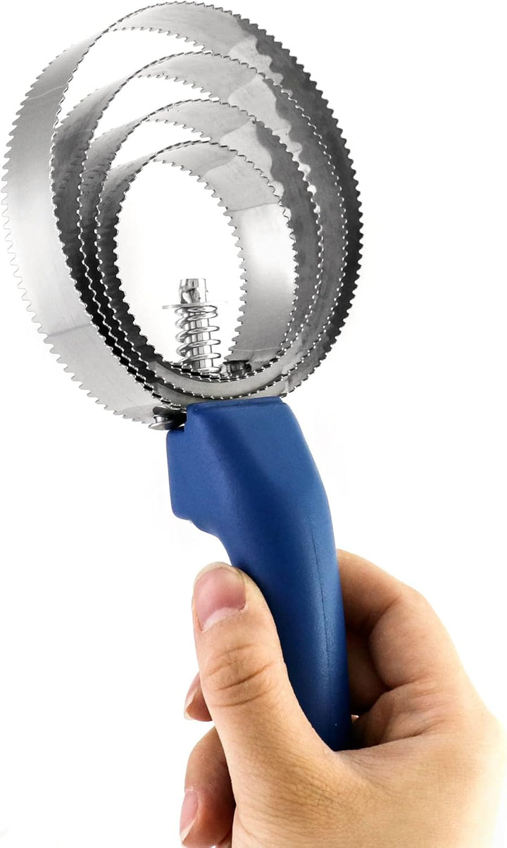 Double Sided Curry Comb, 2 Pack 4 Rings Stainless Steel Curry Comb with Soft Touch Grip, Blue