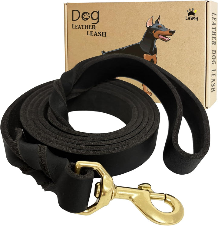 Leather Dog Leash 6Ft X 3/4 Inch, Heavy Duty Genuine Leather Braided Dog Training Leash, Soft and Strong Pet Lead for Large, Medium, Small Dogs
