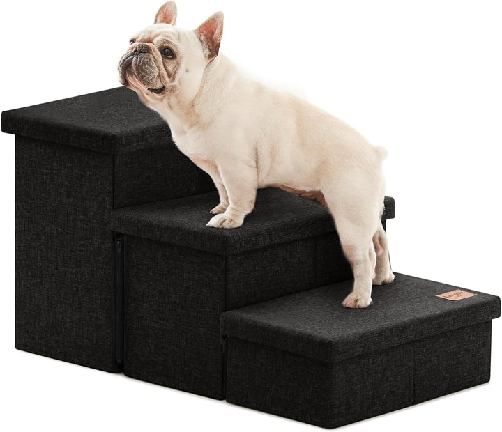 Dog Stairs for High Bed 18"H,Foldable Pet Stairs for Small Medium or Large Dogs Puppy with Storage for Bed or Couch, Cat Dog Steps Ramp with Zip up to 200 Lbs(Solid Grey,3 Steps No Condo)