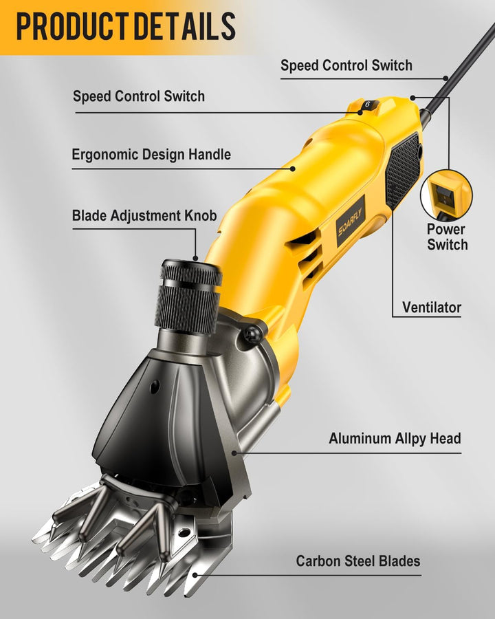 Sheep Shears, 600W Heavy Duty Professional Electric Sheep Clippers, Livestock Haircut for Grooming Sheep Horses Alpacas Goats Thick Animals
