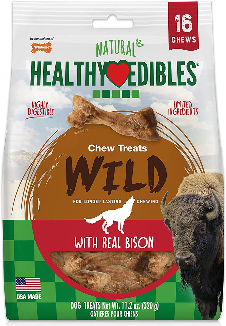Healthy Edibles WILD Natural Long-Lasting Bison Flavor Bone Chew Treats for Dogs, Medium (2 Count)