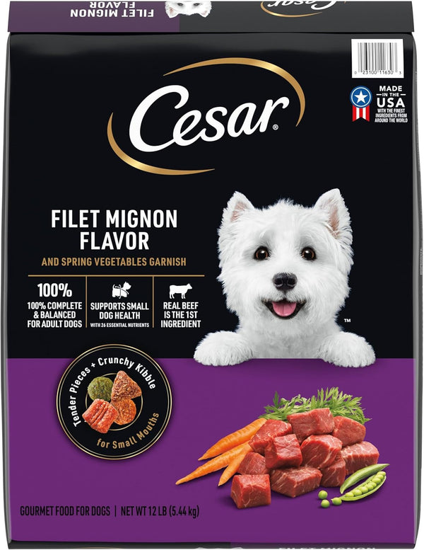Small Breed Dry Dog Food Filet Mignon Flavor and Spring Vegetables Garnish, 12 Lb. Bag