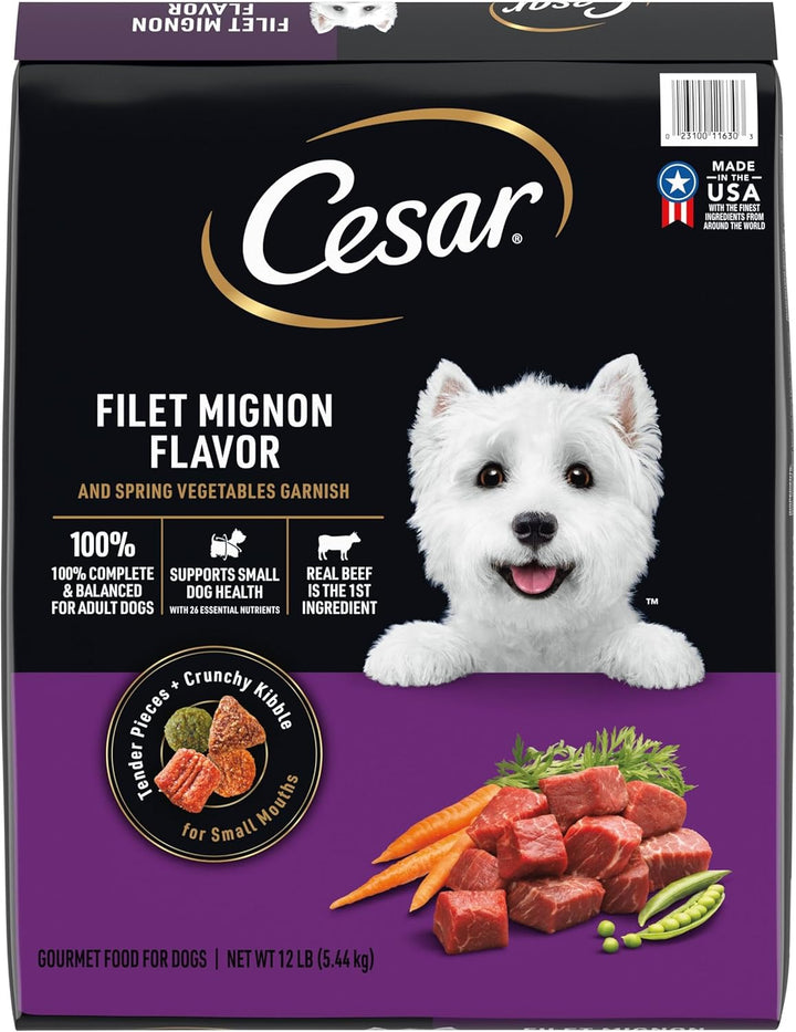Small Breed Dry Dog Food Filet Mignon Flavor and Spring Vegetables Garnish, 12 Lb. Bag