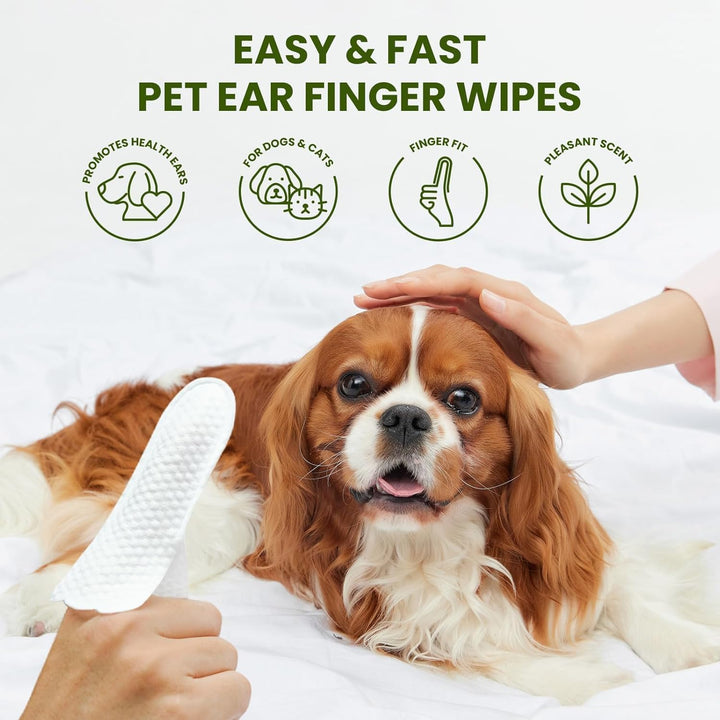 Ear Finger Wipes for Dogs & Cats, Thicker Dog Ear Cat Ear Cleaner Wipes, Natural Relief Cat Ear Cleaner Dog, Pet Health Supplies for Dog Small Animal Cat, Aloe Scent Deodorizing - 50 Count