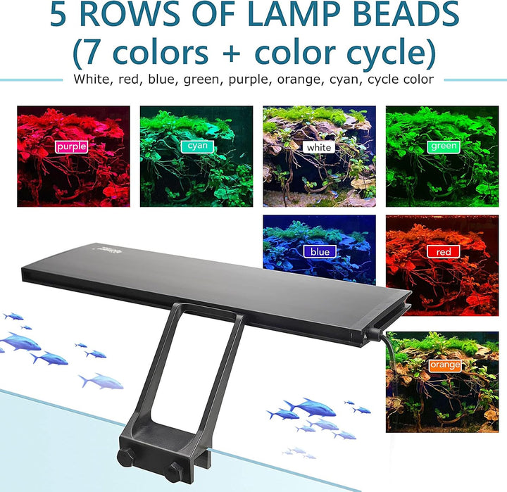 Clip on 24/7 Lighting Aquarium LED Light,Sunrise-Daylight-Moonlight and DIY Mode, Adjustable Timer/Brightness Fish Tank Light with 7 Colors for Planted Tank (14W for 12~20In Tank)