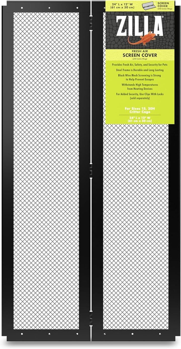 Pet Reptile Terrarium Fresh Air Screen Cover with Center Hinge 24" X 12"