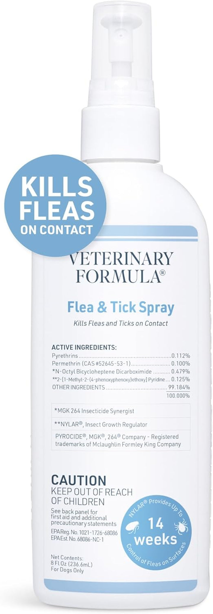 Flea and Tick Spray for Dogs, 8 Oz – Easy-To-Use Dog Flea Spray, Kills on Contact, Prevents Egg & Larval Development for 14 Weeks