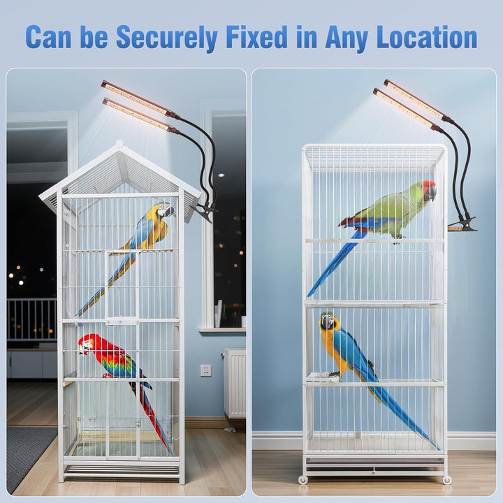 Bird Lighting Bird Cage Light Fixture Combo Kit Full Spectrum LED Pet Light, 15 Brightness Levels,24 Hours Timer, 100Pcs LED Beads, Simulates Natural Environment