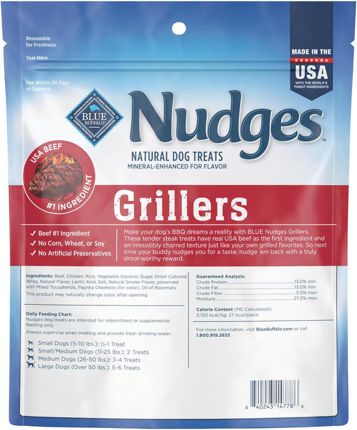 Nudges Grillers Natural Dog Treats, Made in the USA with Real Steak, 16-Oz Bag