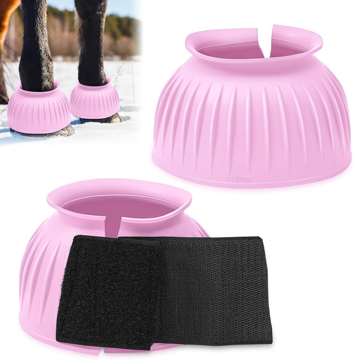 Horse Bell Boots Protect against Hoof Impact Trauma Rubber Bell Boots Horse Care for Turnout No Rub Design Comfort Quick Wrap Hook and Loop