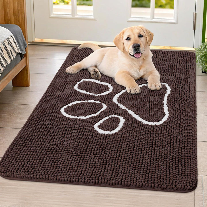 Dog Door Mat for Muddy Paws, Absorbent Dirt Trapper Non Slip Quick Dry Washable Chenille Mat for Mud Dogs, Entry Rug for Indoor and Outdoor (30X20 Inches, Grey)