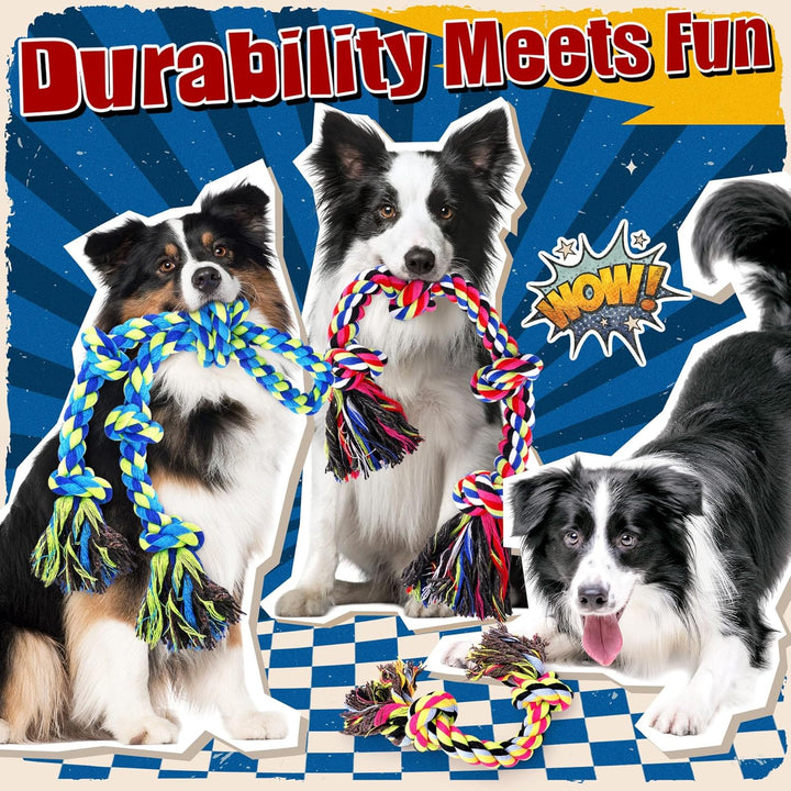 Heavy Duty Dog Toy for Aggressive Chewers – Tough Chew Toys for Large Dogs, Ideal for Tug-Of-War & Teeth Cleaning, with 3 Rope Toys & 2 Dog Bags
