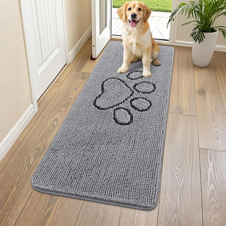 Dog Door Mat for Muddy Paws, Absorbent Dirt Trapper Non Slip Quick Dry Washable Chenille Mat for Mud Dogs, Entry Rug for Indoor and Outdoor (30X20 Inches, Grey)