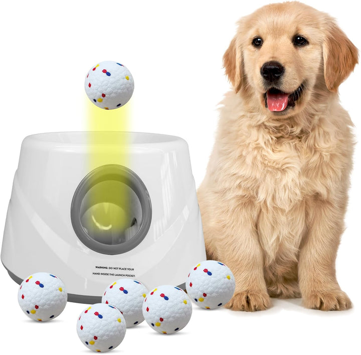 Automatic Ball Launcher for Dogs, Dog Ball Fetch Machine with 6 Pcs ETPU Balls, Interactive Pet Self Playing for Small Puppies Dogs.